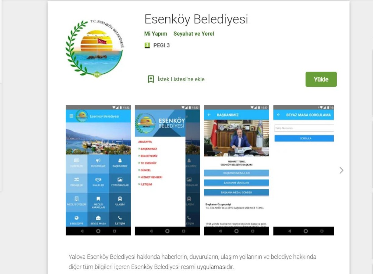Esenköy Belediyesi Android Resmi Uygulaması Yayınlanmıştır